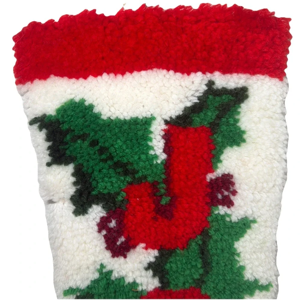 Vintage Handmade Latch Hook Rug Christmas Stocking